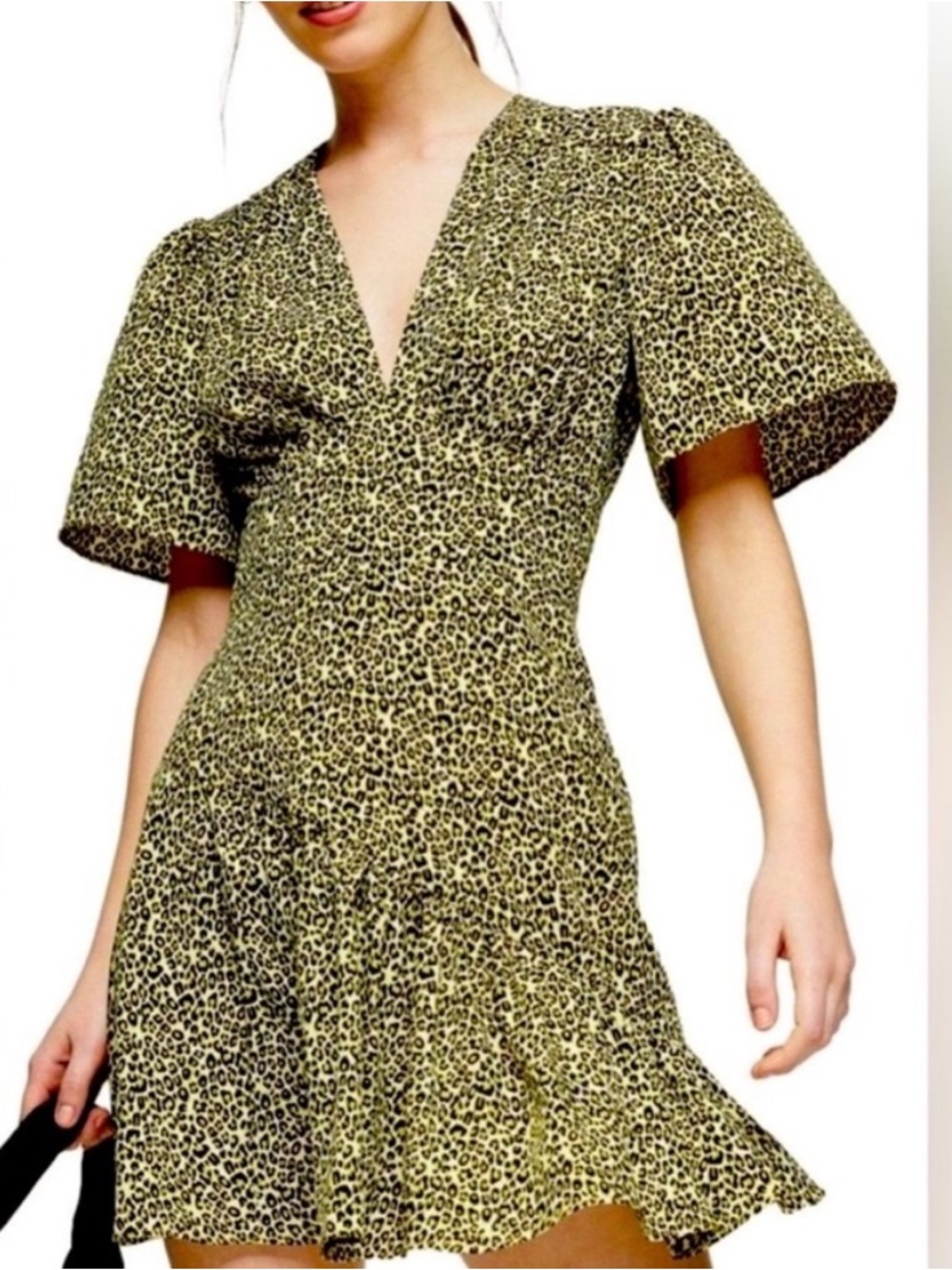 Topshop Green and Black Leopard Print Dress